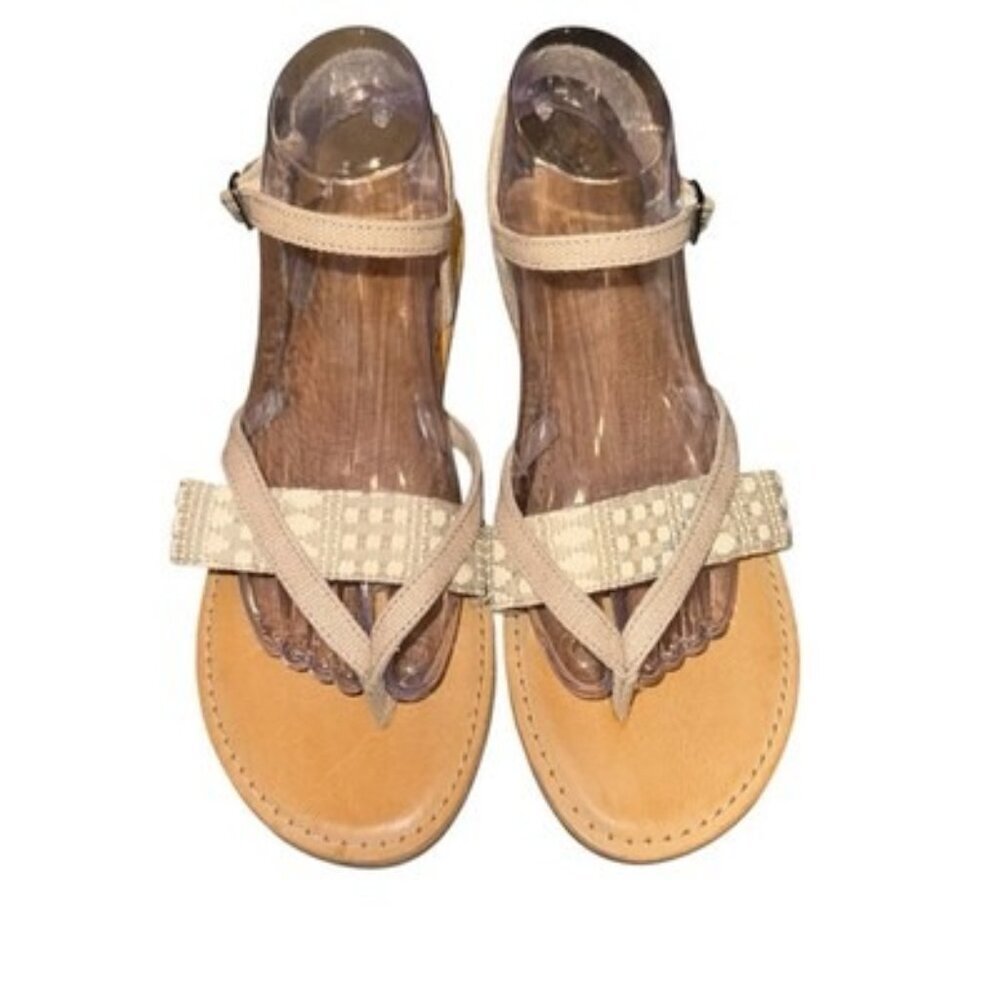 New Toms Lexie Strappy Sandals Oxford Tan Heritage Canvas Diamond Size 9.5 - Picture 1 of 7